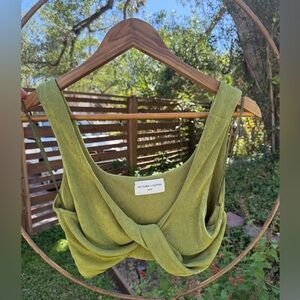 Victoria + Sophia Olive Green Draped Crop Top (Size Large)